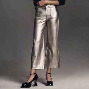 MAEVE x ANTHROPOLOGIE The Colette Metallic Faux Leather Cropped Wide-Leg Pants